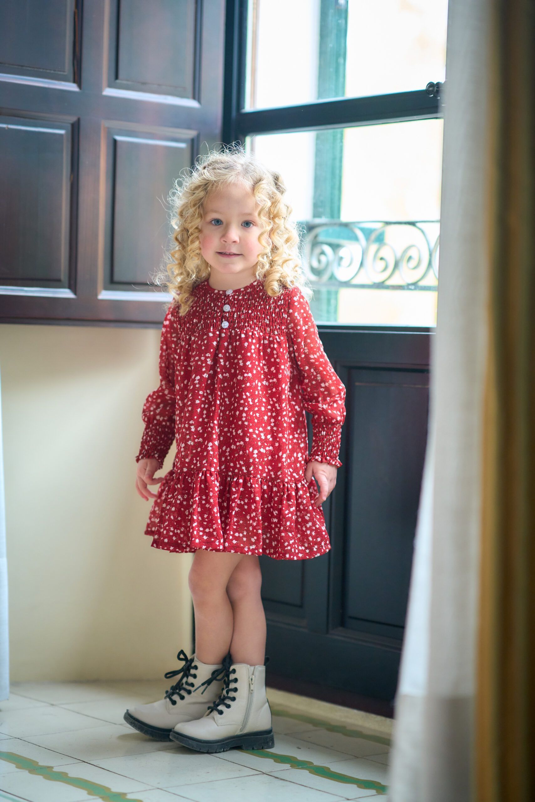 Vestido Niña Pequeña Rojo Florecitas - Imagen 4