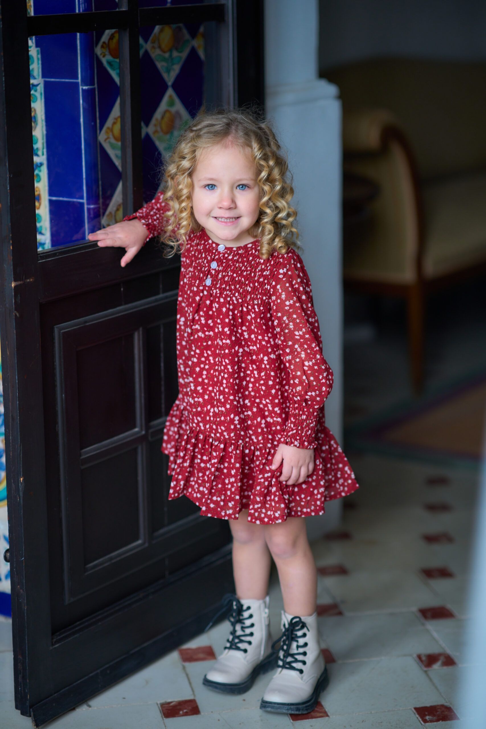 Vestido Niña Pequeña Rojo Florecitas - Imagen 3