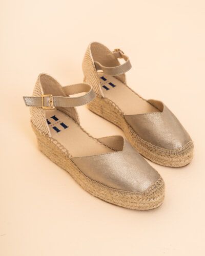 Zapatos Esparto Dorado Cuña Baja