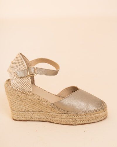 Zapatos Esparto Dorado Cuña Alta