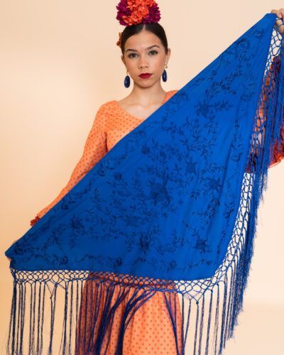 Mantón Azul Bordado Azul