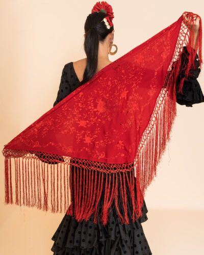 Mantón Rojo Bordado Rojo