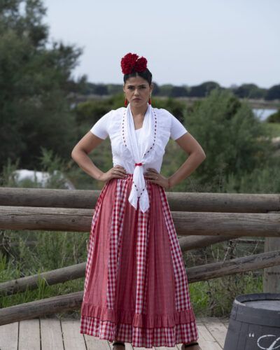 Falda Rociera Vichy Roja