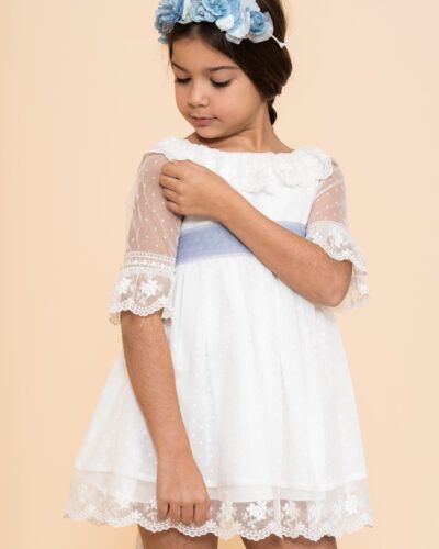Vestido Niña Pequeña Etamin Lunar Pequeño Volante