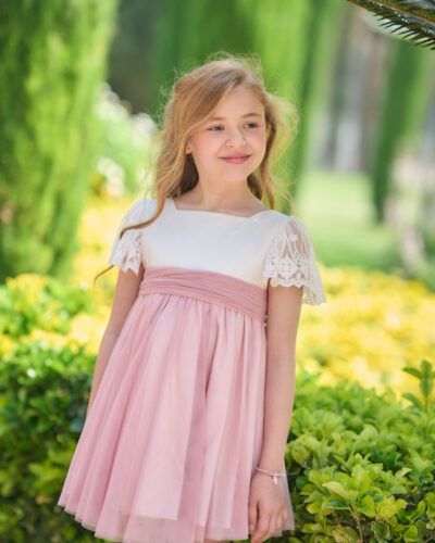 Vestido Niña Tul Bicolor Rosa