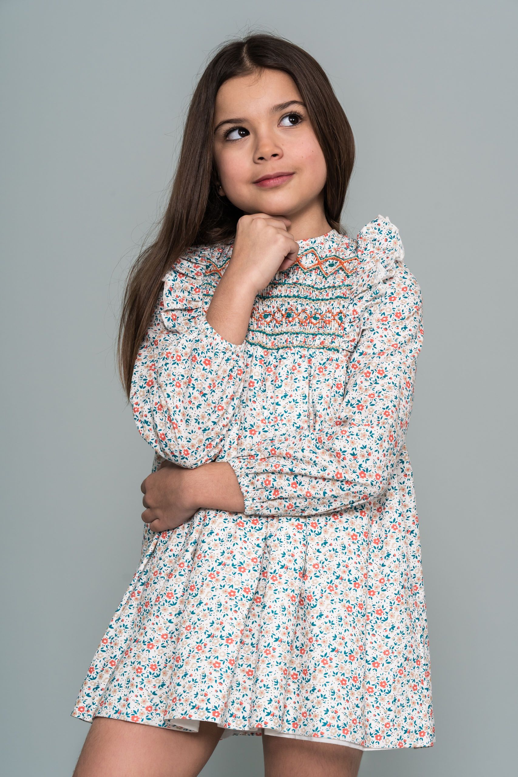 Vestido Niña Fondo Blanco Flores Multicolor