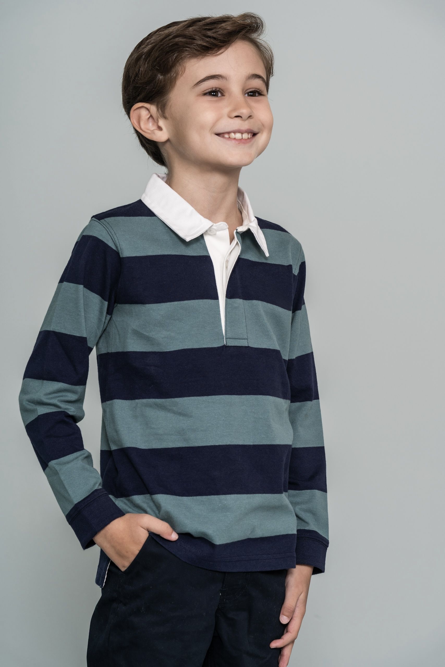 Polo Rayas Marino y Verde